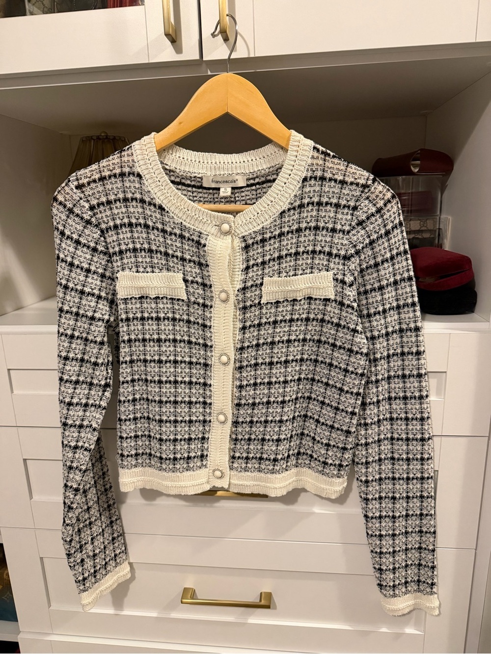 Francesca's Black & Cream Tweed Knit Cardigan